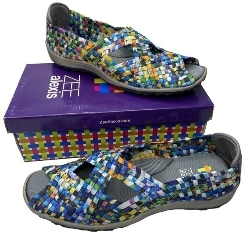 ZEE Alexis Sandal Shoes Sarah Turquoise Multi Color Peep Toe Stretchy Slip On